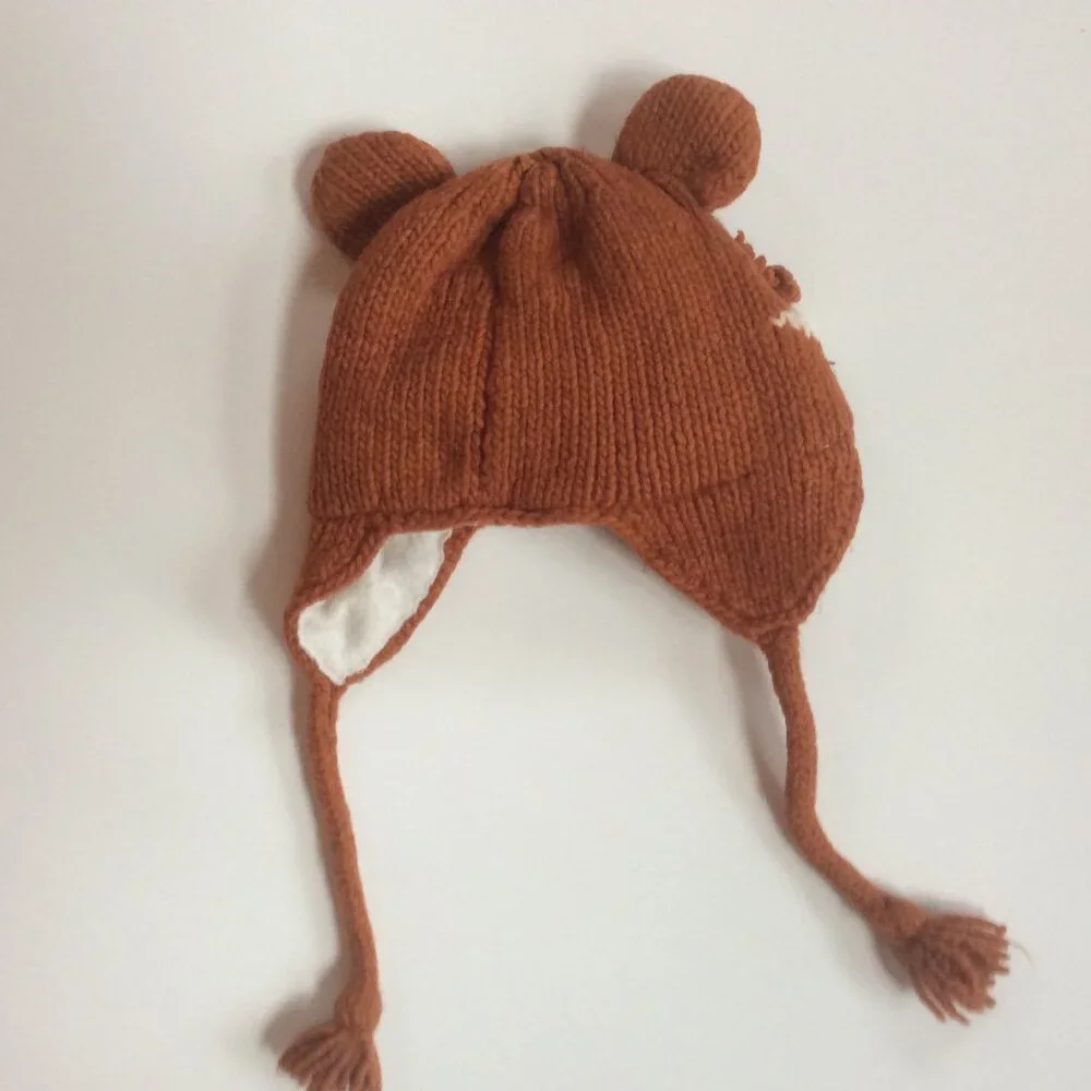 Child of Mine Hooded Brown Bear 1 Piece 3-6 Months & Vive Bien Wool Fox Hat OS